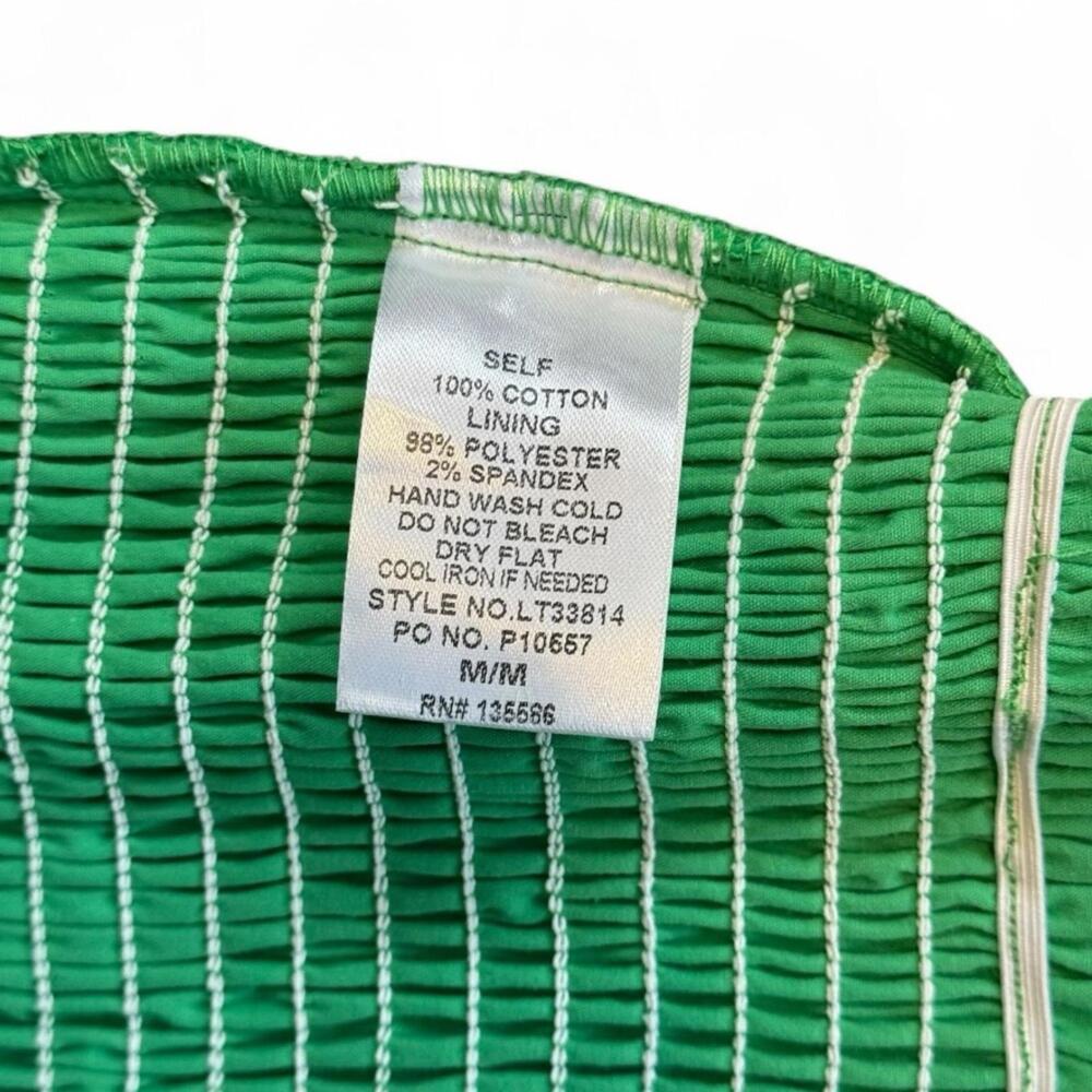 Billow Sleeve Crop Top Shorts Set M Y2K Green Smocked Sequin Puff Main Strip - Picture 8 of 9